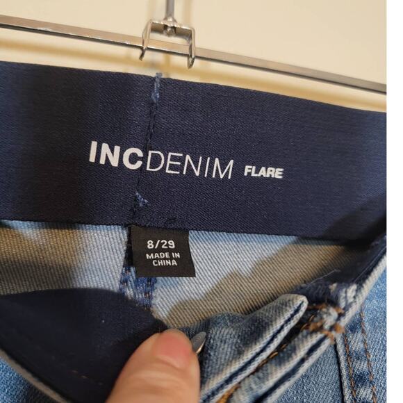 INC denim Women's Flare Bell Bottom Jeans Light Wash Elastic Waist Size 8/29 - Picture 3 of 5